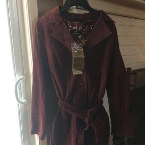 NWT XS Dennis Basso Leather Trench Coat w/belt